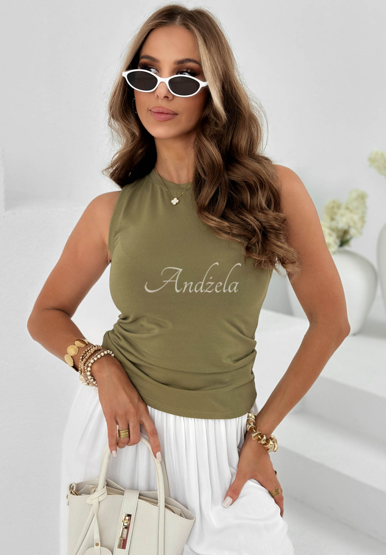 Feel The Air Olive Cotton Tank Top