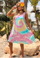 Sukienka tunika mini na ramiączkach tie dye Tropic Baddie błękitno-różowa