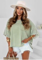 Bawełniana bluzka oversize z koronką Sun Umbrella ecru