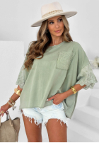 Bawełniana bluzka oversize z koronką Sun Umbrella ecru