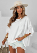 Bawełniana bluzka oversize z koronką Sun Umbrella ecru
