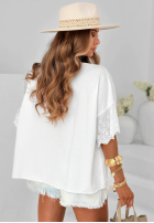 Bawełniana bluzka oversize z koronką Sun Umbrella ecru