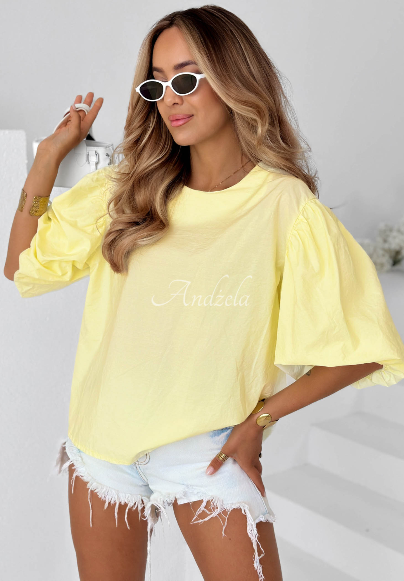 Sweet Summer Yellow Cotton Blouse with Puff Sleeves