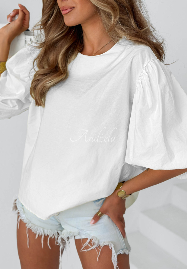 Sweet Summer White Cotton Blouse with Puff Sleeves