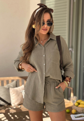Elisabetta Olive-Green Muslin Shirt