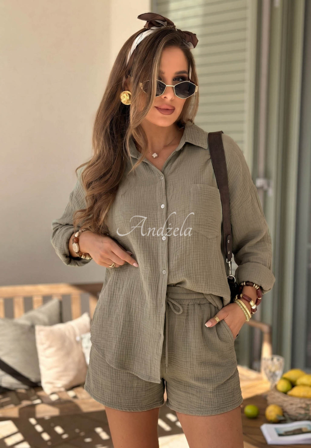 Elisabetta Olive-Green Muslin Shirt