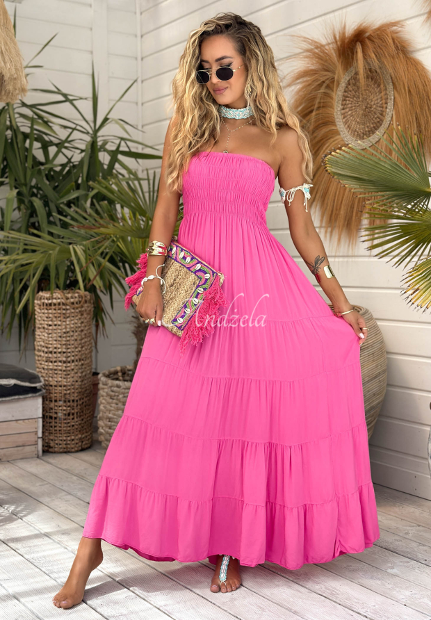 Cara Mia Pink Strapless Viscose Maxi Dress