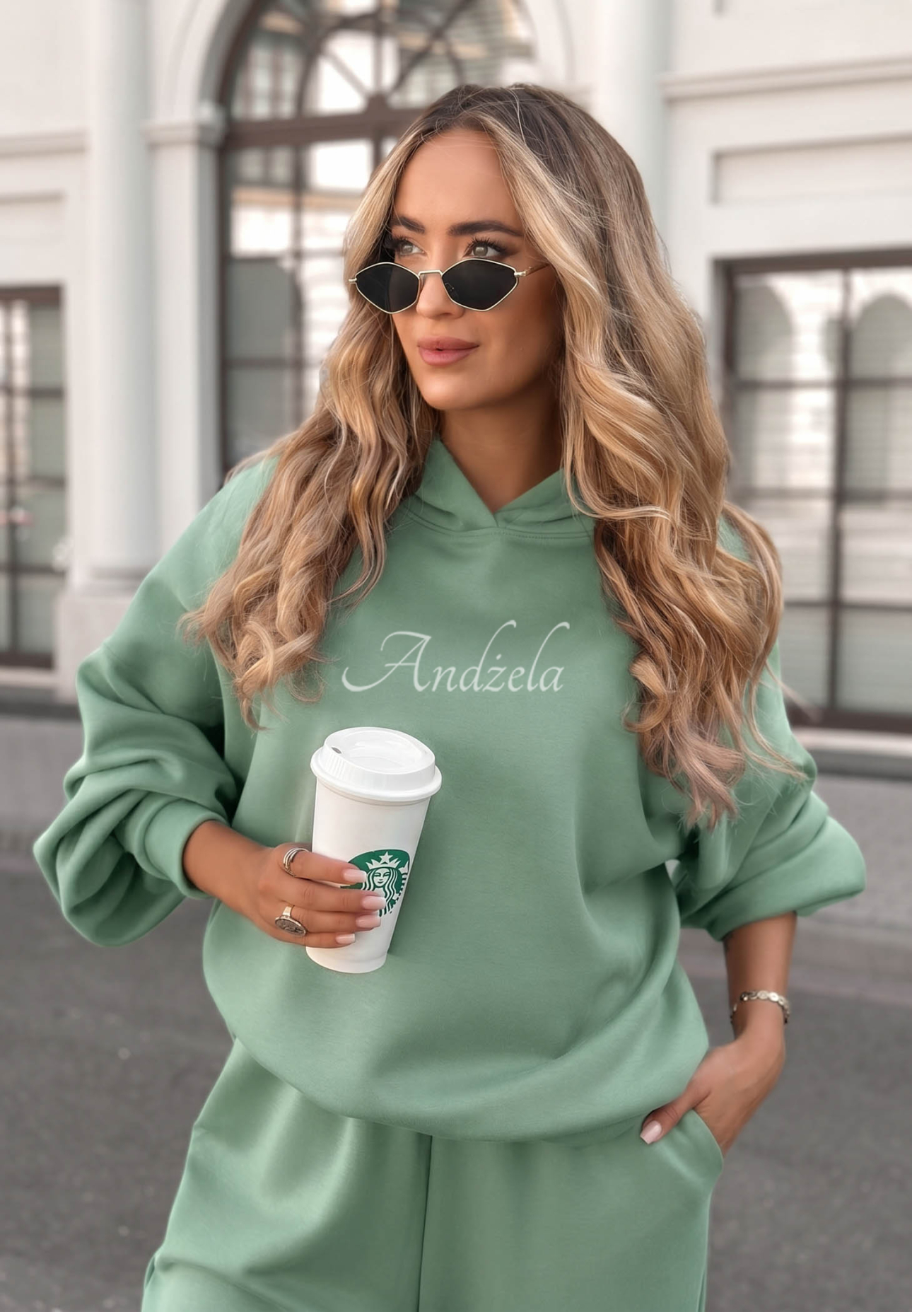 Viscose tracksuit set, butter color, Remember About You, sage