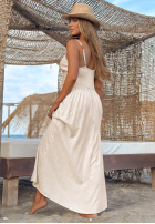 Sukienka maxi na ramiączkach z koronką boho Island Desire jasnobeżowa