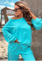 Bawełniany komplet bluza na jedno ramię i spodnie Peach Sunrise Set pomarańczowy