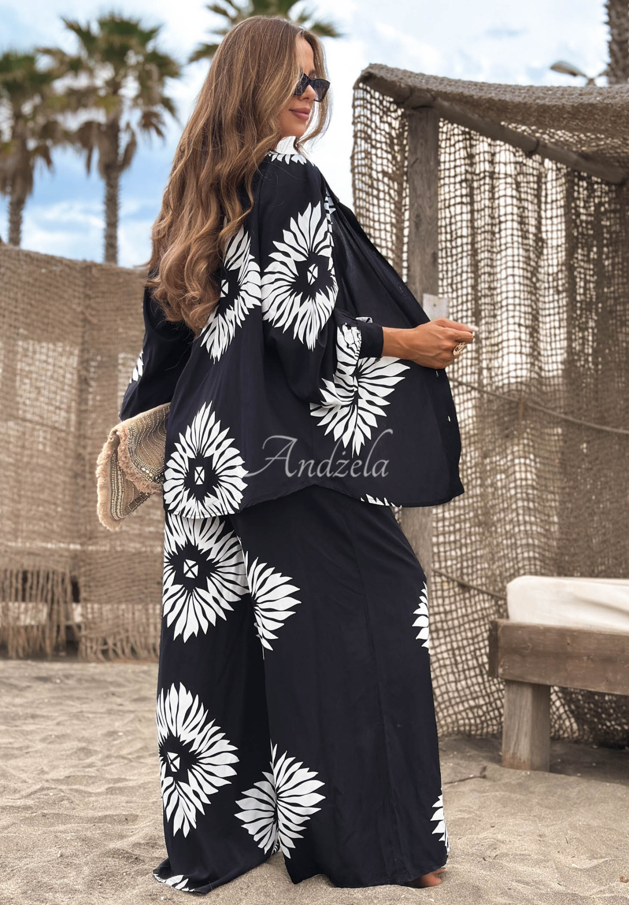 3-in-1 viscose set (top, shirt, and pants) in the Fiesta Time pattern, black