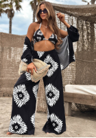 Komplet 3w1 top, koszula i spodnie wide leg we wzory Fiesta Time czarny