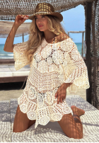 Ażurowa narzutka plażowa boho Sea Sparkle beżowa