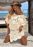 Ażurowa narzutka plażowa boho Sea Sparkle beżowa