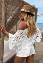 Krótka ażurowa narzutka boho Vayari biała