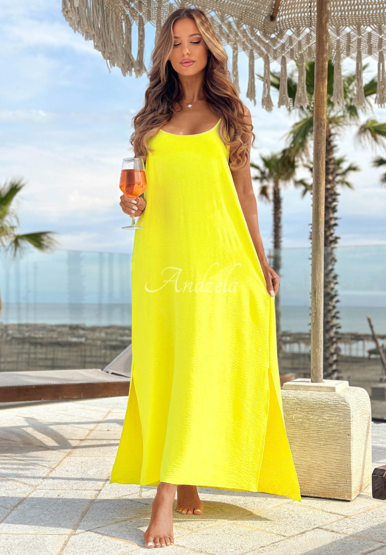 Ocean Mist Yellow Strapless Maxi Dress