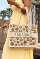 Pleciona torebka wyszywana koralikami boho Sunshine Beads beżowa