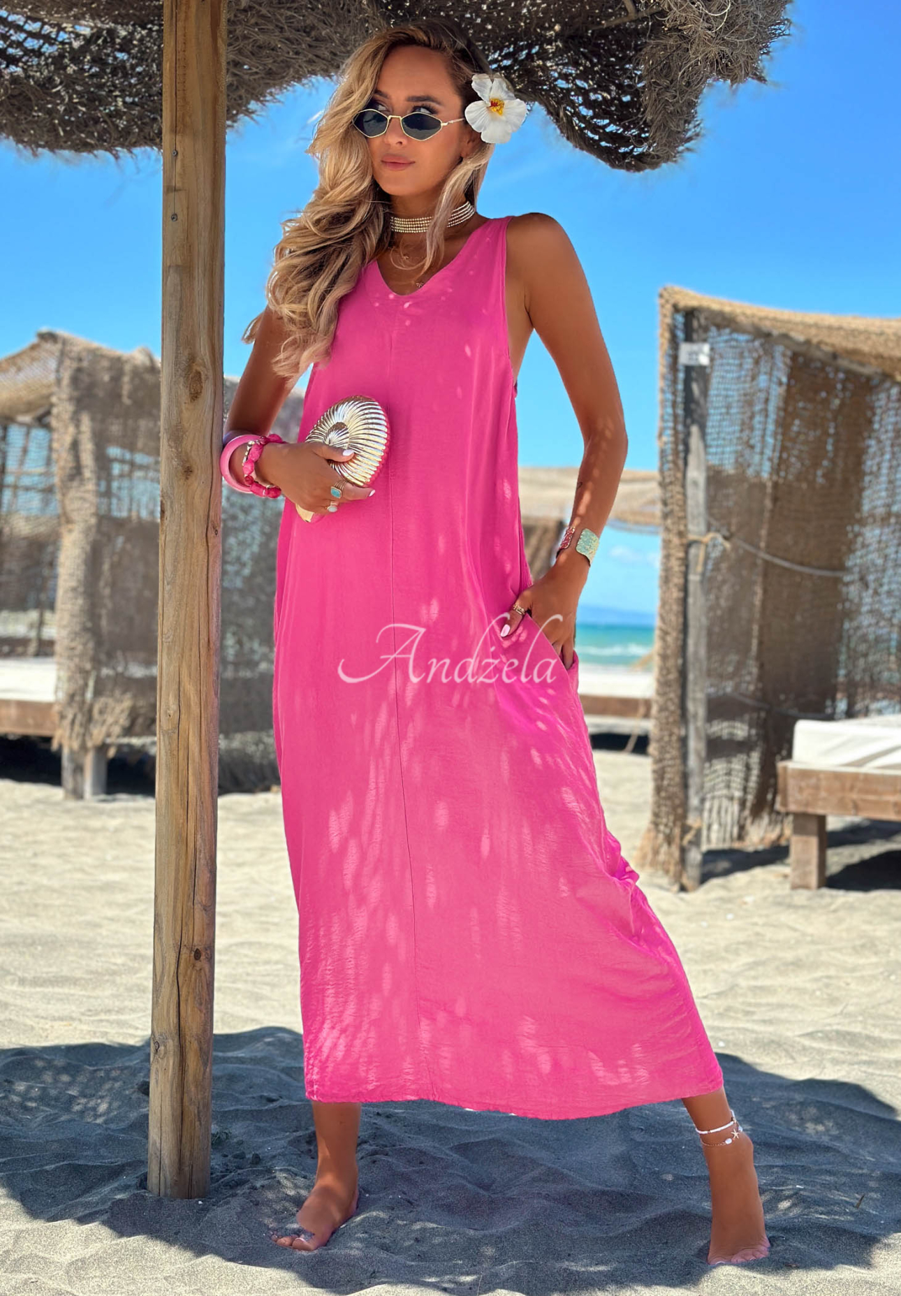 The Shoreline Fuchsia Viscose Strapless Maxi Dress