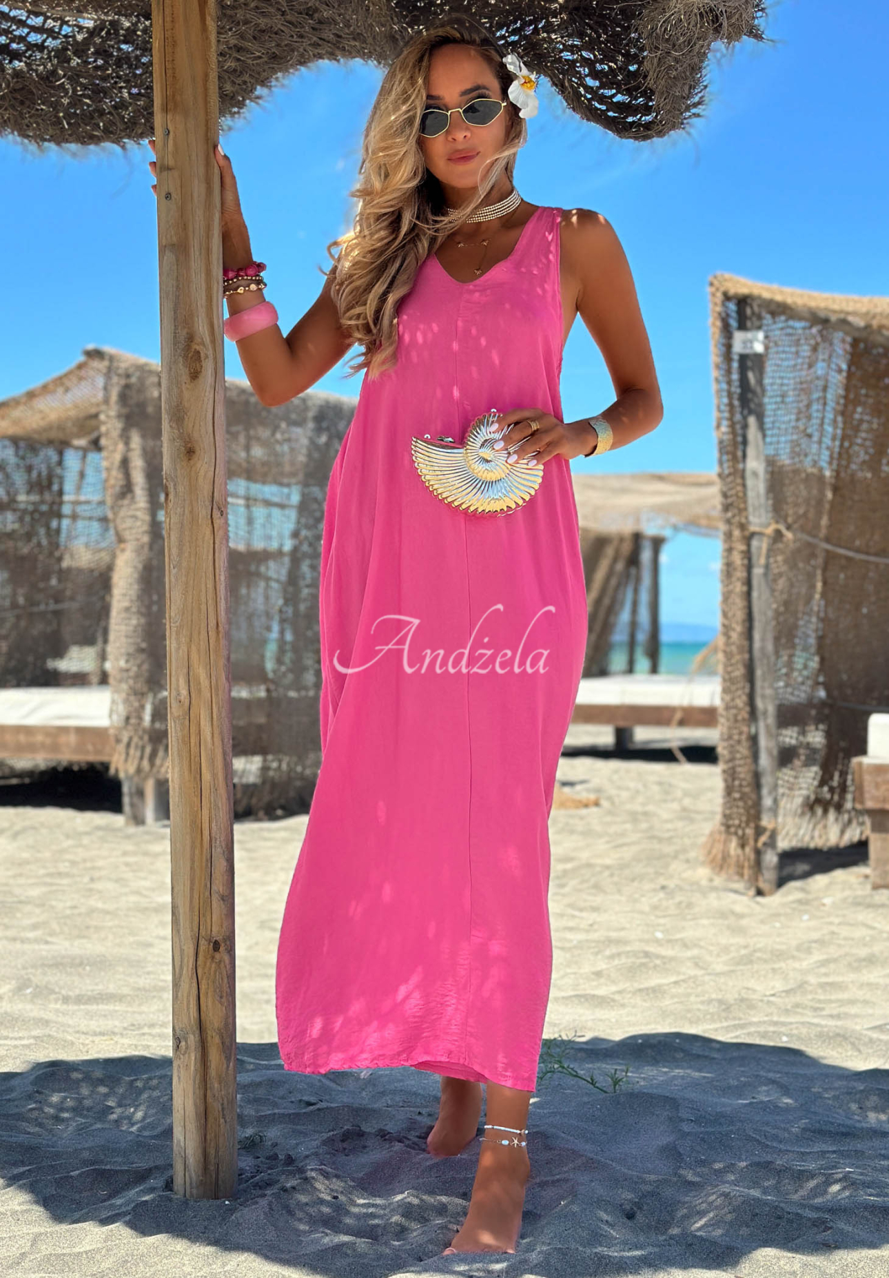 The Shoreline Fuchsia Viscose Strapless Maxi Dress