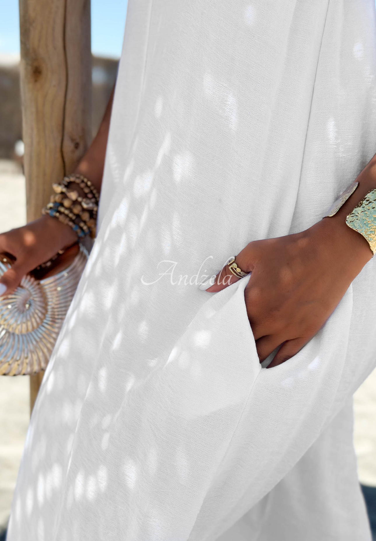 Wiskozowa sukienka maxi na ramiączkach The Shoreline biała