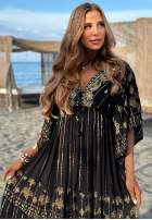 Sukienka maxi ze złotymi haftami boho Palm Royale czarna