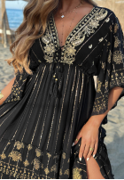 Sukienka maxi ze złotymi haftami boho Palm Royale czarna