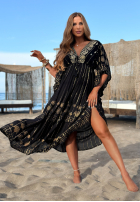 Sukienka maxi ze złotymi haftami boho Palm Royale czarna