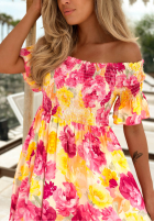 Kwiecista sukienka hiszpanka maxi z falbankami Bloom Coast pomarańczowo-różowa