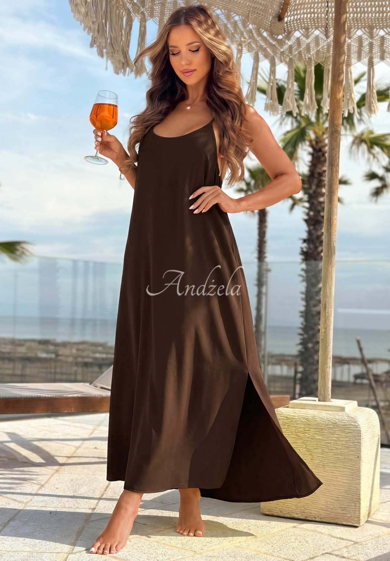 Sukienka maxi na ramiączkach Ocean Mist czekoladowa