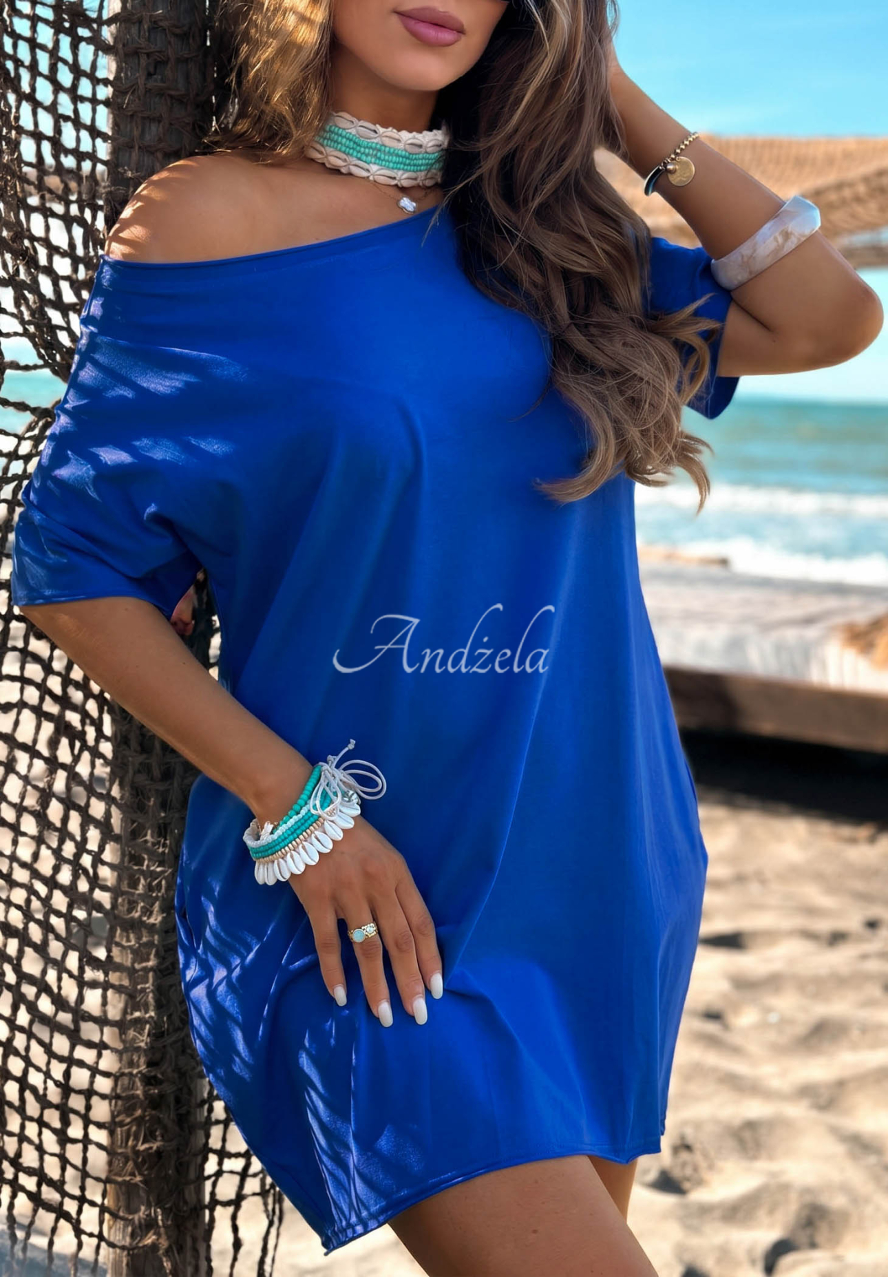 Morning Sun Cobalt Blue Short-Sleeve Cotton Dress