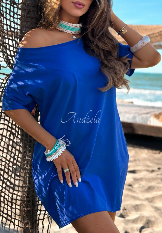 Morning Sun Cobalt Blue Short-Sleeve Cotton Dress