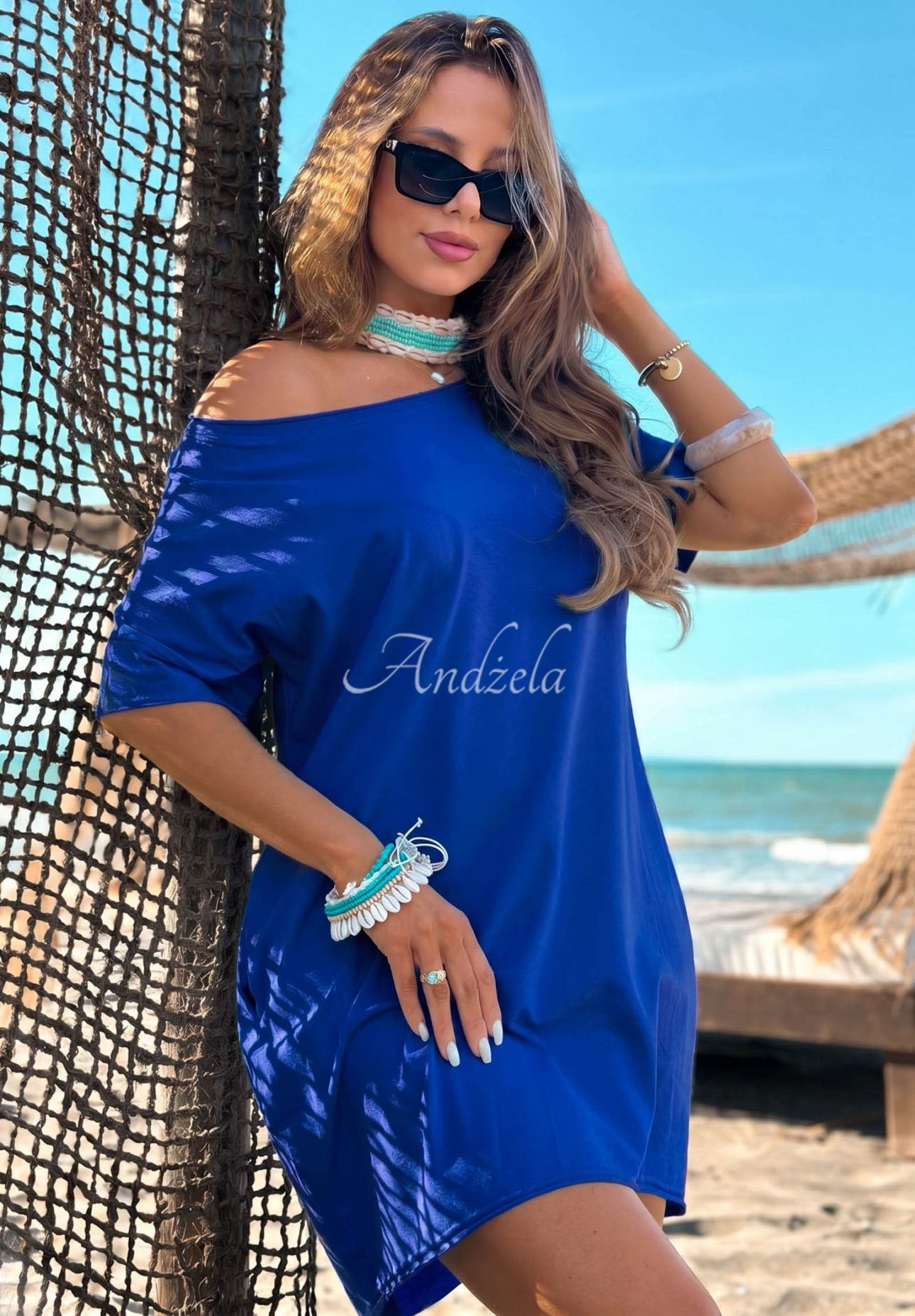 Morning Sun Cobalt Blue Short-Sleeve Cotton Dress