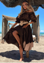 Komplet bluzka hiszpanka i spodnie wide leg z paskiem Spanish Beauty czerwony