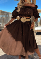 Komplet bluzka hiszpanka i spodnie wide leg z paskiem Spanish Beauty czerwony