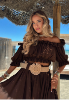 Komplet bluzka hiszpanka i spodnie wide leg z paskiem Spanish Beauty czerwony