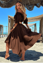 Komplet bluzka hiszpanka i spodnie wide leg z paskiem Spanish Beauty czerwony