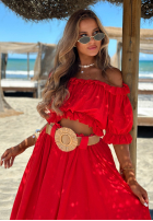 Komplet bluzka hiszpanka i spodnie wide leg z paskiem Spanish Beauty czerwony