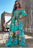 Kwiecista sukienka maxi Summer Florisa turkusowa