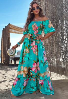 Summer Florisa Turquoise Floral Viscose Maxi Dress
