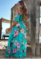 Kwiecista sukienka maxi Summer Florisa turkusowa