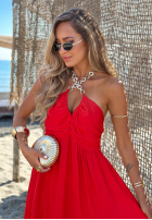 Sukienka midi na ramiączkach z falbankami Summer Darling żółta