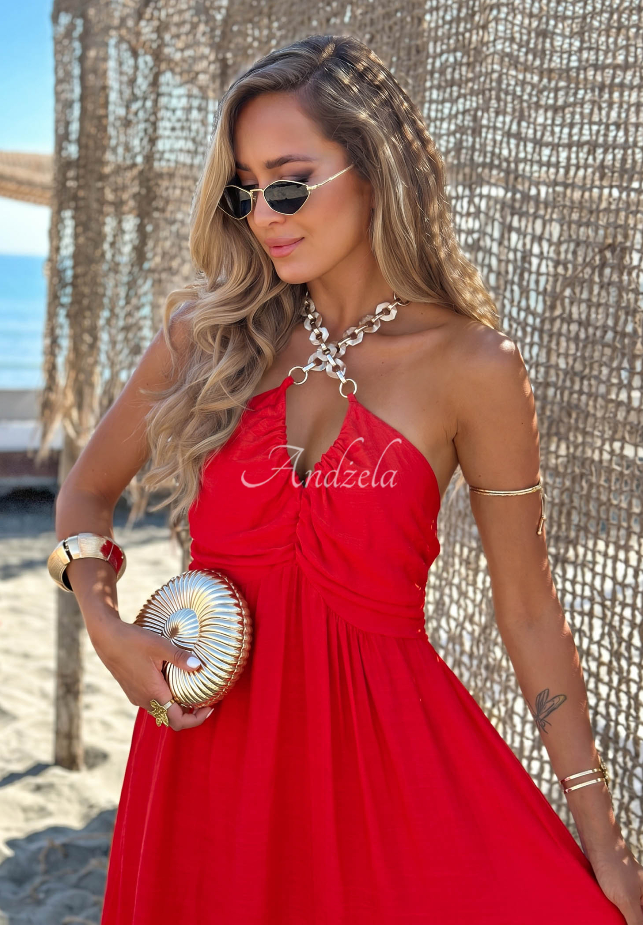 Summer Darling Red Viscose Maxi Dress with Straps and Ruffles