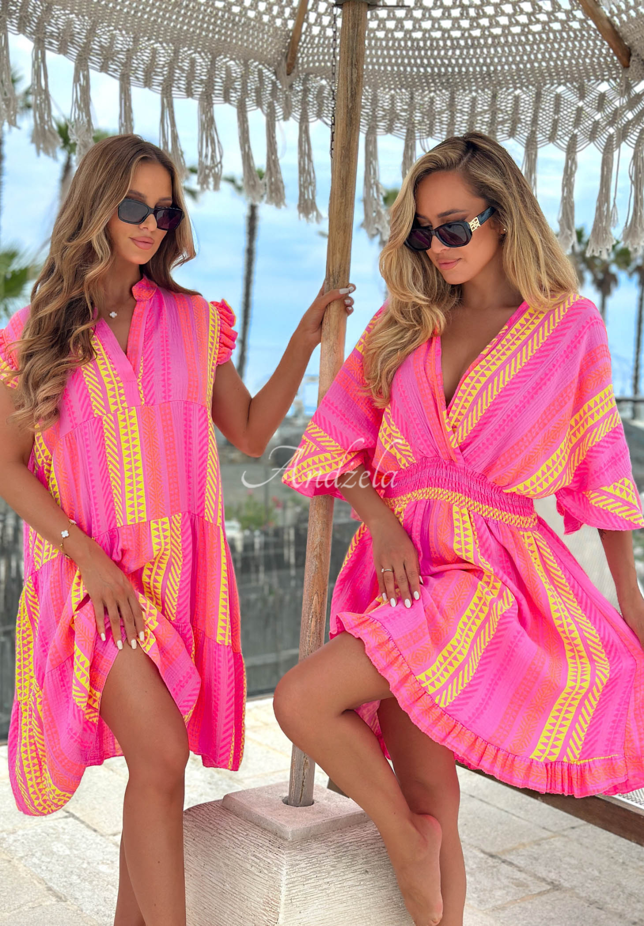 Wzorzysta Dress z bawełny Hello Sunshine różowo-yellow