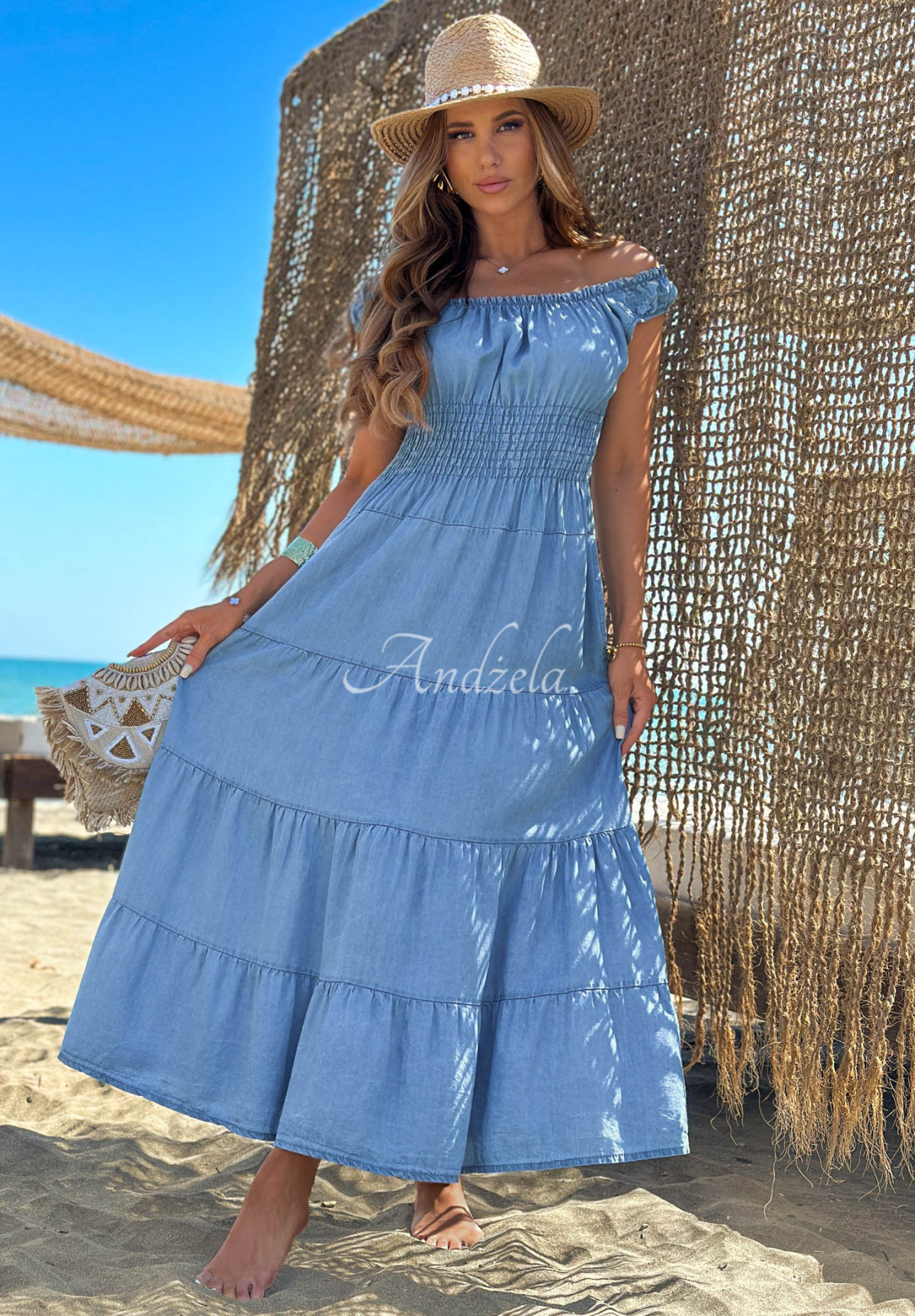 Ocean Eyes Light Blue Midi Dress with Straps and Ruffles
