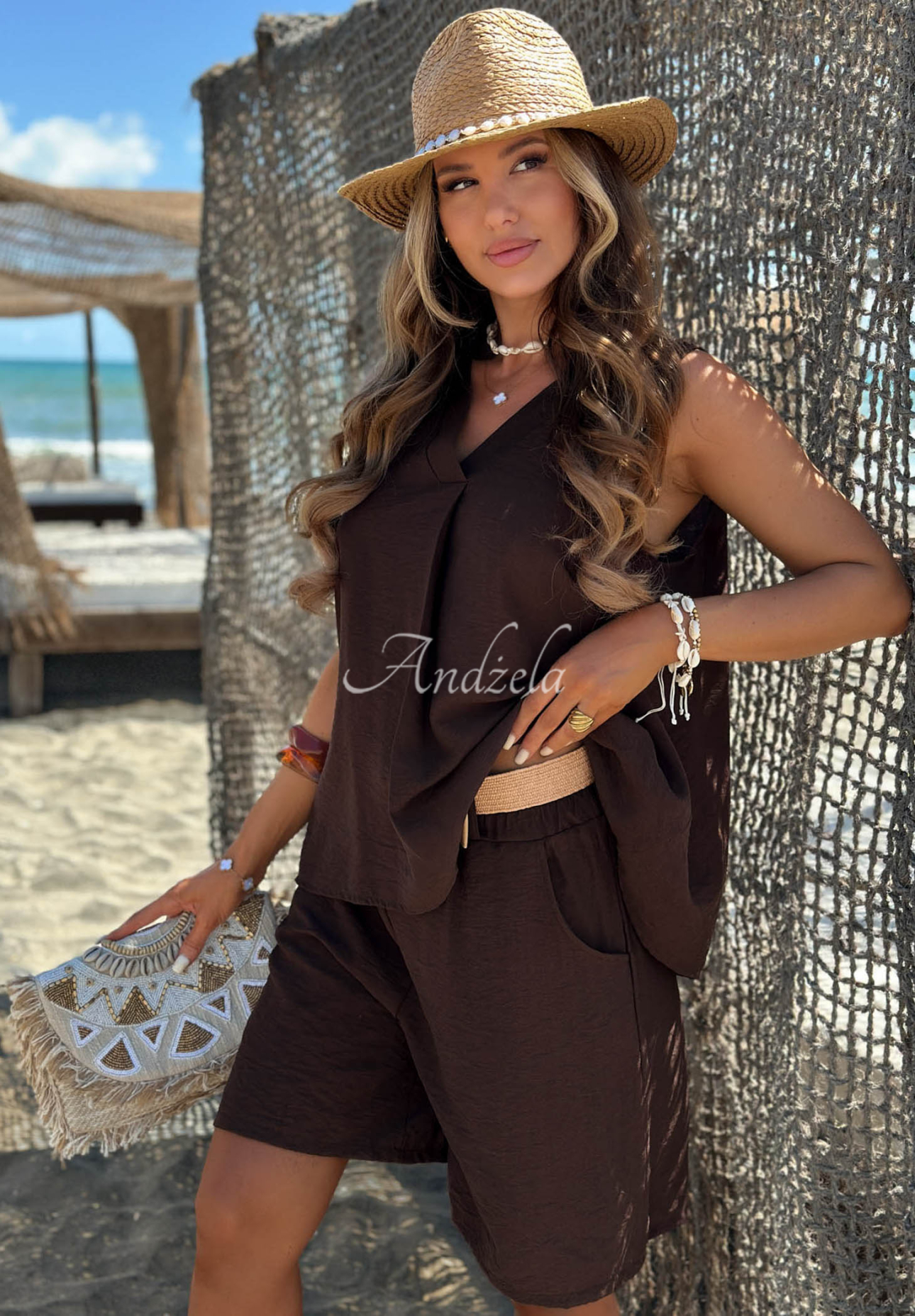 Sunset Escape Chocolate V-neck Viscose Top