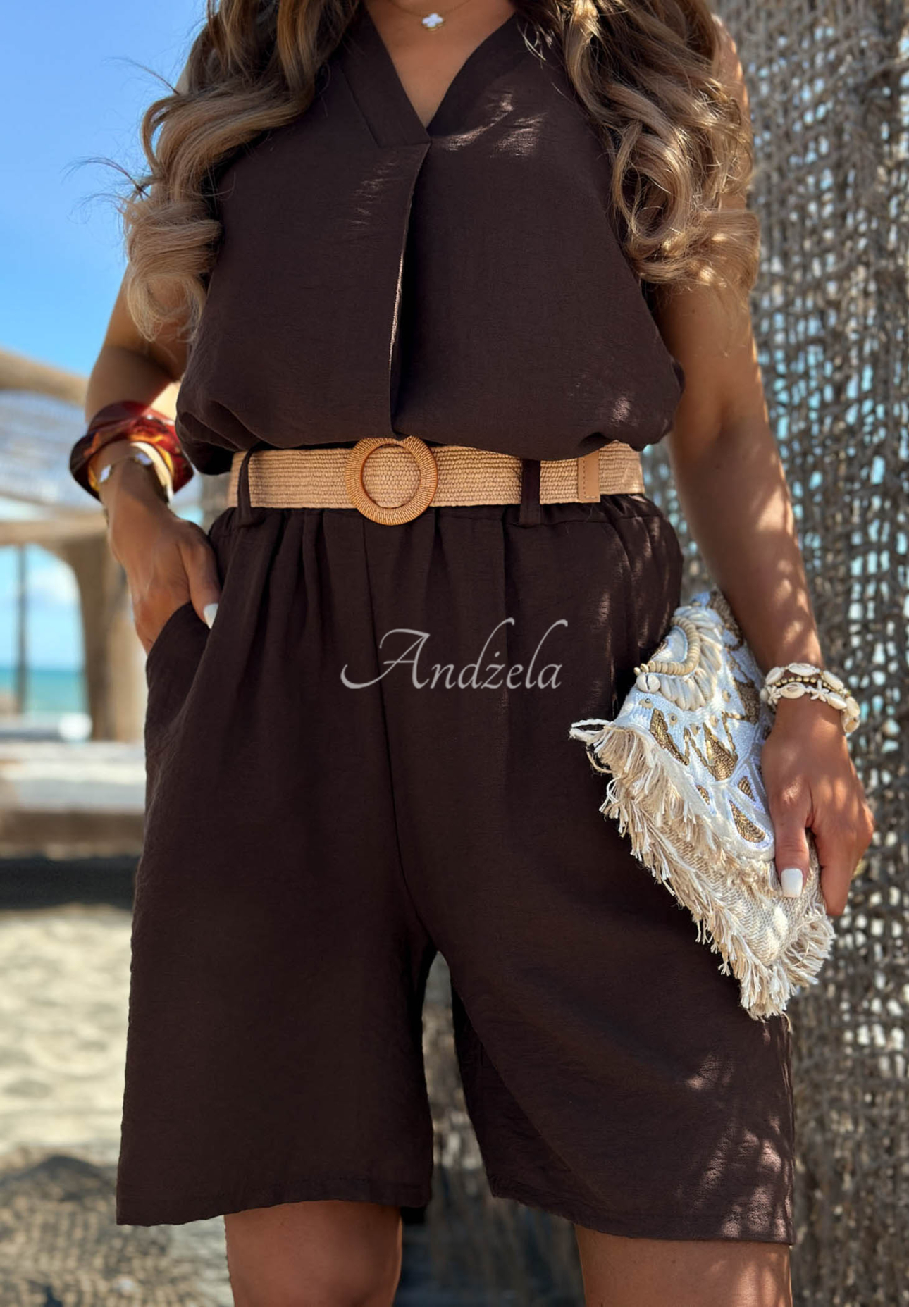 Sunset Escape Chocolate V-neck Viscose Top