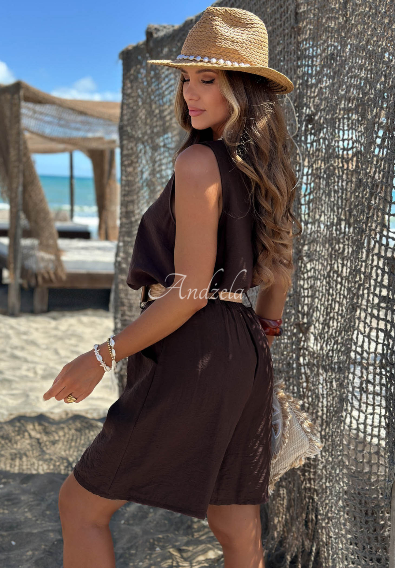 Sunset Escape Chocolate V-neck Viscose Top