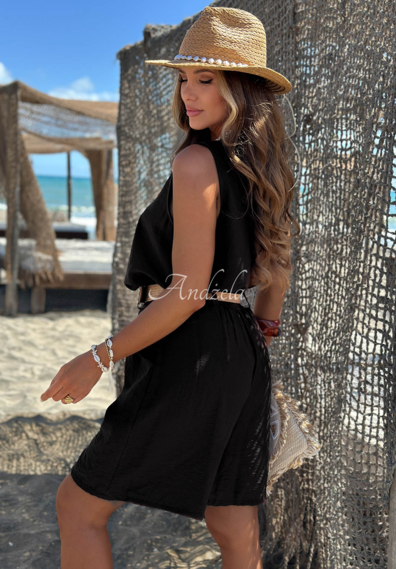 Sunset Escape Black V-Neck Viscose Top