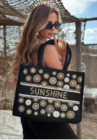 Pleciona torebka wyszywana koralikami boho Sunshine Beads beżowa