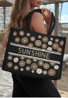 Pleciona torebka wyszywana koralikami boho Sunshine Beads beżowa